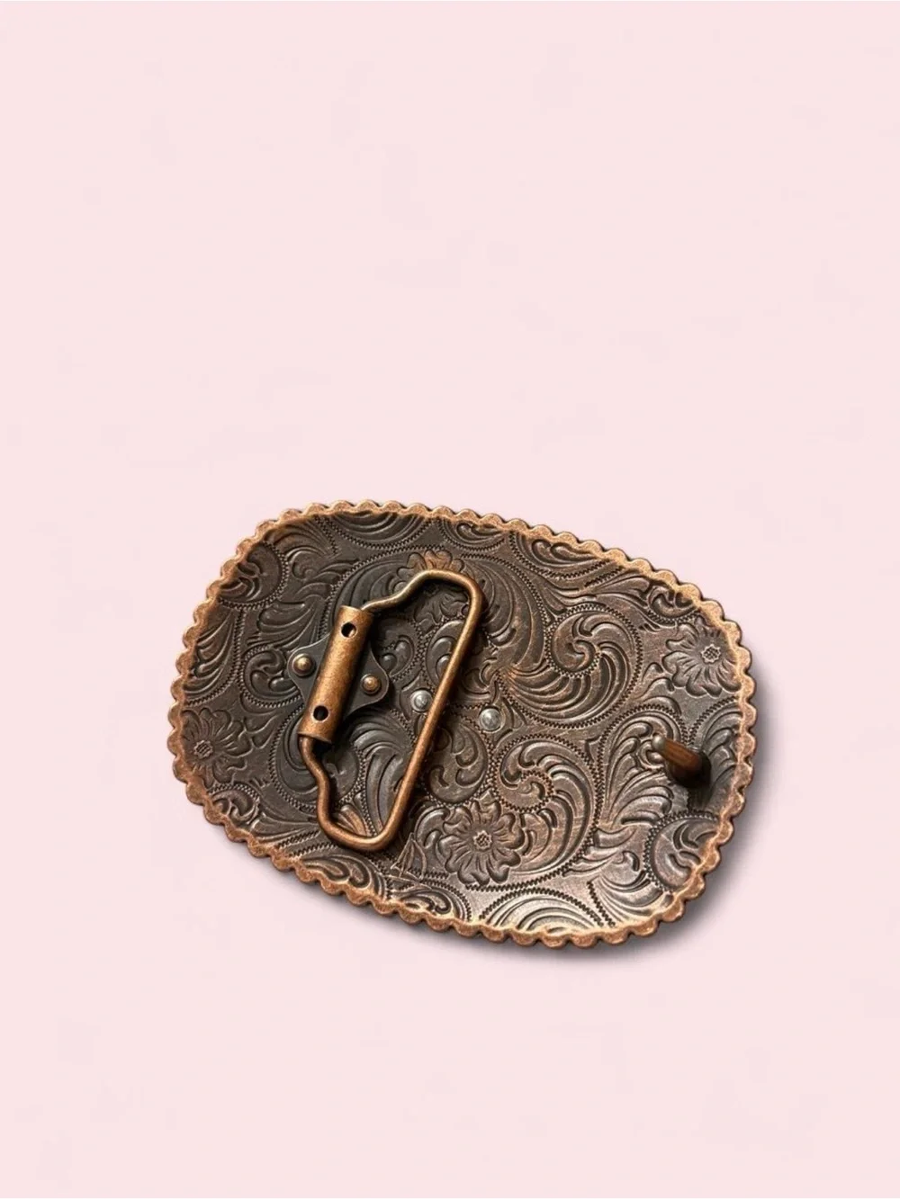 Vintage-Inspired Oval Floral Cross & Horse Belt Buckle - Copper Tone